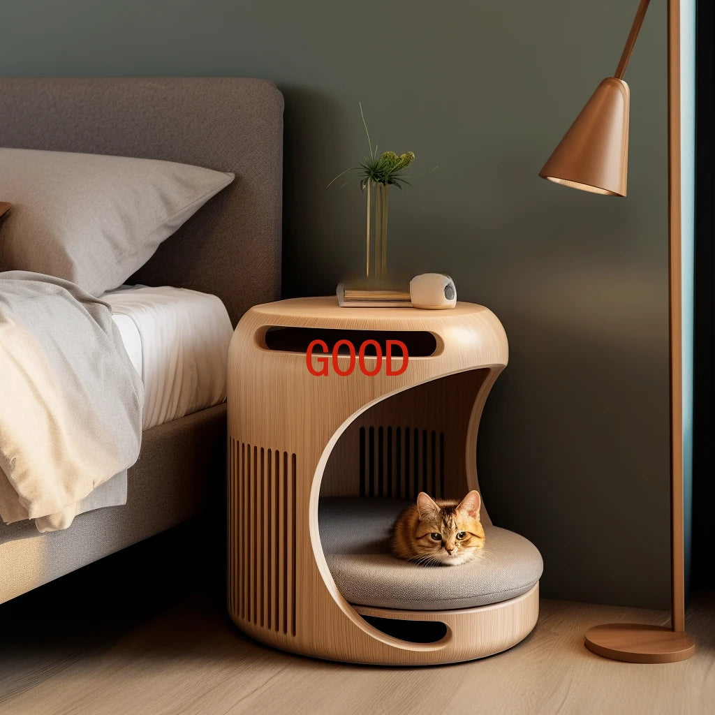 Integrated Cat Bed Nightstand